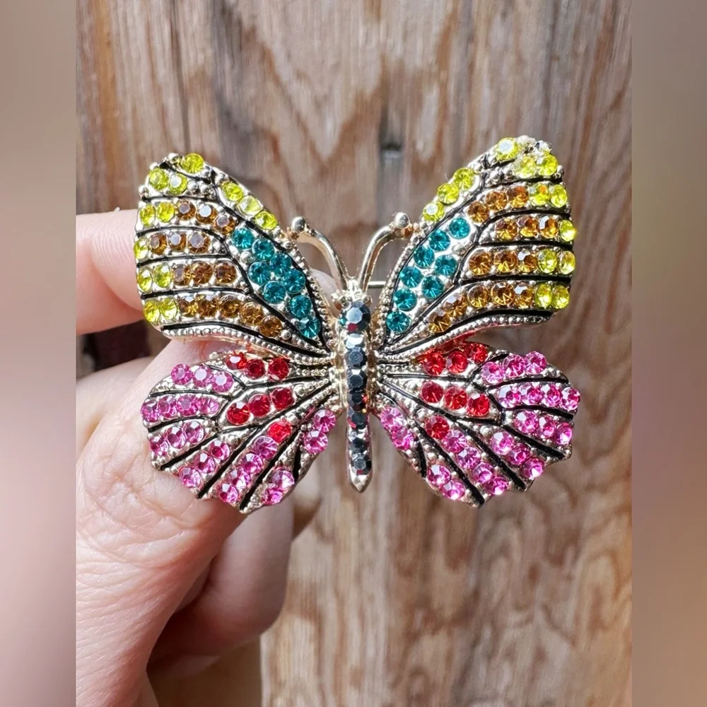 New Colorful Rhinestone Butterfly Brooch